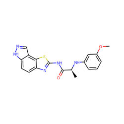 COc1cccc(N[C@@H](C)C(=O)Nc2nc3ccc4[nH]ncc4c3s2)c1 ZINC000115722852