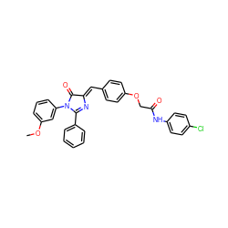 COc1cccc(N2C(=O)/C(=C/c3ccc(OCC(=O)Nc4ccc(Cl)cc4)cc3)N=C2c2ccccc2)c1 ZINC000473115851