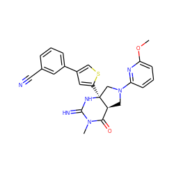 COc1cccc(N2C[C@H]3C(=O)N(C)C(=N)N[C@@]3(c3cc(-c4cccc(C#N)c4)cs3)C2)n1 ZINC000095572258