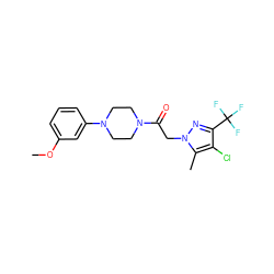 COc1cccc(N2CCN(C(=O)Cn3nc(C(F)(F)F)c(Cl)c3C)CC2)c1 ZINC000095581044