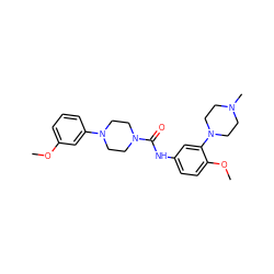 COc1cccc(N2CCN(C(=O)Nc3ccc(OC)c(N4CCN(C)CC4)c3)CC2)c1 ZINC000026951960