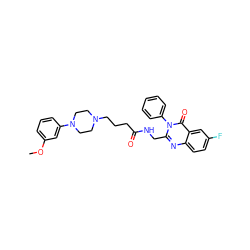 COc1cccc(N2CCN(CCCC(=O)NCc3nc4ccc(F)cc4c(=O)n3-c3ccccc3)CC2)c1 ZINC000029123738