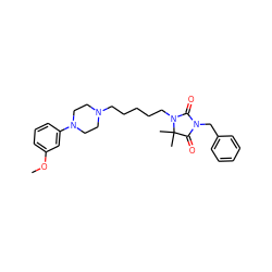 COc1cccc(N2CCN(CCCCCN3C(=O)N(Cc4ccccc4)C(=O)C3(C)C)CC2)c1 ZINC000169311317