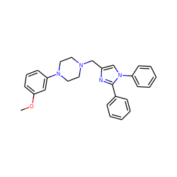 COc1cccc(N2CCN(Cc3cn(-c4ccccc4)c(-c4ccccc4)n3)CC2)c1 ZINC000013491637