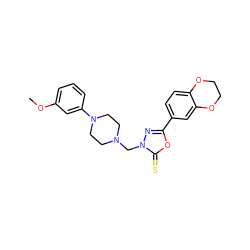 COc1cccc(N2CCN(Cn3nc(-c4ccc5c(c4)OCCO5)oc3=S)CC2)c1 ZINC001772627398