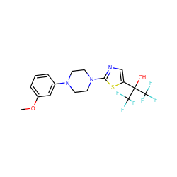 COc1cccc(N2CCN(c3ncc(C(O)(C(F)(F)F)C(F)(F)F)s3)CC2)c1 ZINC000064541002