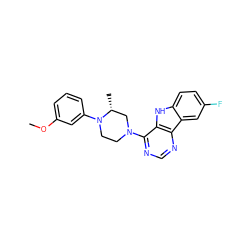 COc1cccc(N2CCN(c3ncnc4c3[nH]c3ccc(F)cc34)C[C@H]2C)c1 ZINC000101256401