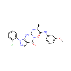 COc1cccc(NC(=O)[C@H](C)Nc2nc3c(cnn3-c3ccccc3Cl)c(=O)[nH]2)c1 ZINC000095573446