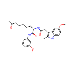 COc1cccc(NC(=O)[C@H](CCCCCC(C)=O)NC(=O)Cc2c(C)[nH]c3ccc(OC)cc23)c1 ZINC000036338719