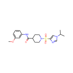 COc1cccc(NC(=O)C2CCN(S(=O)(=O)c3cn(C(C)C)cn3)CC2)c1 ZINC000064957581