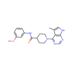 COc1cccc(NC(=O)C2CCN(c3ncnc4[nH]cc(C)c34)CC2)c1 ZINC000045300087