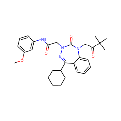 COc1cccc(NC(=O)CN2N=C(C3CCCCC3)c3ccccc3N(CC(=O)C(C)(C)C)C2=O)c1 ZINC000013685078