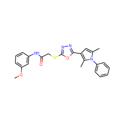 COc1cccc(NC(=O)CSc2nnc(-c3cc(C)n(-c4ccccc4)c3C)o2)c1 ZINC000003286826