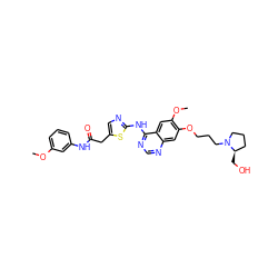 COc1cccc(NC(=O)Cc2cnc(Nc3ncnc4cc(OCCCN5CCC[C@H]5CO)c(OC)cc34)s2)c1 ZINC000028568168