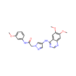 COc1cccc(NC(=O)Cn2cc(Nc3ncnc4cc(OC)c(OC)cc34)cn2)c1 ZINC000073221969