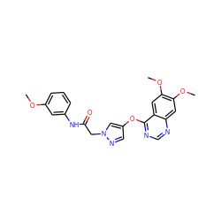 COc1cccc(NC(=O)Cn2cc(Oc3ncnc4cc(OC)c(OC)cc34)cn2)c1 ZINC000073222443