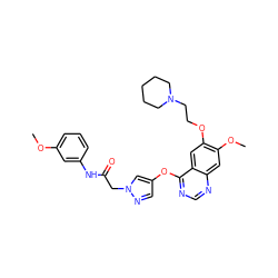 COc1cccc(NC(=O)Cn2cc(Oc3ncnc4cc(OC)c(OCCN5CCCCC5)cc34)cn2)c1 ZINC000073222449