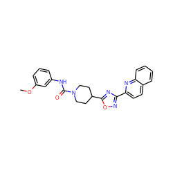 COc1cccc(NC(=O)N2CCC(c3nc(-c4ccc5ccccc5n4)no3)CC2)c1 ZINC000072142466