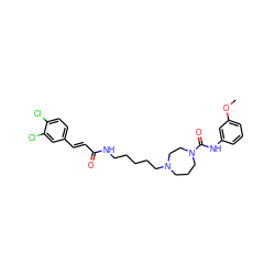 COc1cccc(NC(=O)N2CCCN(CCCCCNC(=O)/C=C/c3ccc(Cl)c(Cl)c3)CC2)c1 ZINC000036177556