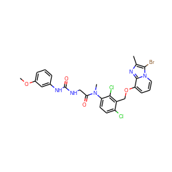 COc1cccc(NC(=O)NCC(=O)N(C)c2ccc(Cl)c(COc3cccn4c(Br)c(C)nc34)c2Cl)c1 ZINC000027324946