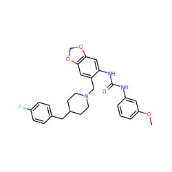 COc1cccc(NC(=O)Nc2cc3c(cc2CN2CCC(Cc4ccc(F)cc4)CC2)OCO3)c1 ZINC000013475836