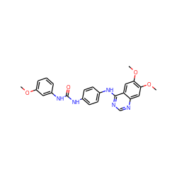 COc1cccc(NC(=O)Nc2ccc(Nc3ncnc4cc(OC)c(OC)cc34)cc2)c1 ZINC000084633137