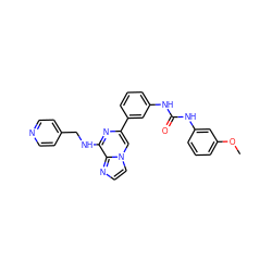 COc1cccc(NC(=O)Nc2cccc(-c3cn4ccnc4c(NCc4ccncc4)n3)c2)c1 ZINC000049034091