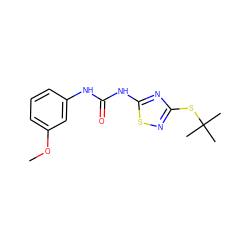 COc1cccc(NC(=O)Nc2nc(SC(C)(C)C)ns2)c1 ZINC000012481919