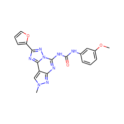 COc1cccc(NC(=O)Nc2nc3nn(C)cc3c3nc(-c4ccco4)nn23)c1 ZINC000013472330