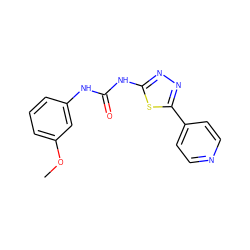 COc1cccc(NC(=O)Nc2nnc(-c3ccncc3)s2)c1 ZINC000008766923