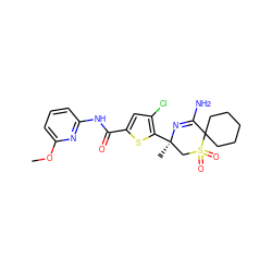 COc1cccc(NC(=O)c2cc(Cl)c([C@]3(C)CS(=O)(=O)C4(CCCCC4)C(N)=N3)s2)n1 ZINC000217751469