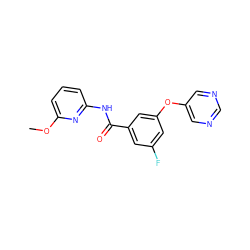 COc1cccc(NC(=O)c2cc(F)cc(Oc3cncnc3)c2)n1 ZINC000096938950