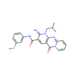 COc1cccc(NC(=O)c2cc3c(=O)n4ccccc4nc3n(CC(C)C)c2=N)c1 ZINC000100707549