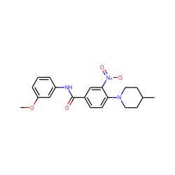 COc1cccc(NC(=O)c2ccc(N3CCC(C)CC3)c([N+](=O)[O-])c2)c1 ZINC000004668239