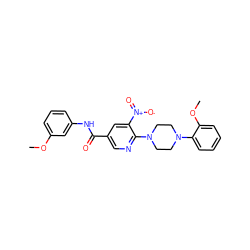 COc1cccc(NC(=O)c2cnc(N3CCN(c4ccccc4OC)CC3)c([N+](=O)[O-])c2)c1 ZINC000299856072