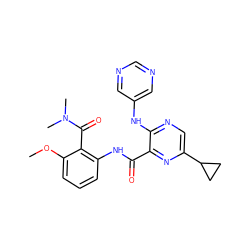 COc1cccc(NC(=O)c2nc(C3CC3)cnc2Nc2cncnc2)c1C(=O)N(C)C ZINC000095578578