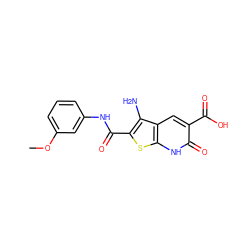 COc1cccc(NC(=O)c2sc3[nH]c(=O)c(C(=O)O)cc3c2N)c1 ZINC000002321594