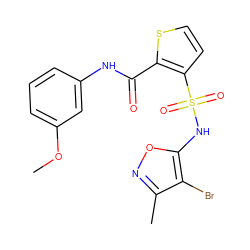 COc1cccc(NC(=O)c2sccc2S(=O)(=O)Nc2onc(C)c2Br)c1 ZINC000001540812