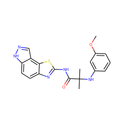 COc1cccc(NC(C)(C)C(=O)Nc2nc3ccc4[nH]ncc4c3s2)c1 ZINC000142299604