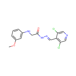 COc1cccc(NCC(=O)N/N=C/c2c(Cl)cncc2Cl)c1 ZINC000201289326