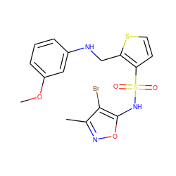 COc1cccc(NCc2sccc2S(=O)(=O)Nc2onc(C)c2Br)c1 ZINC000013815606