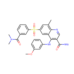 COc1cccc(Nc2c(C(N)=O)cnc3c(C)cc(S(=O)(=O)c4cccc(C(=O)N(C)C)c4)cc23)c1 ZINC000006717510