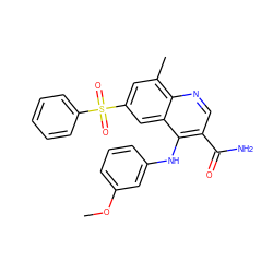 COc1cccc(Nc2c(C(N)=O)cnc3c(C)cc(S(=O)(=O)c4ccccc4)cc23)c1 ZINC000045316633