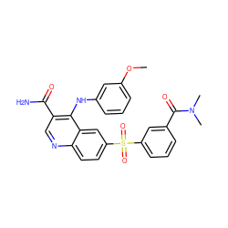 COc1cccc(Nc2c(C(N)=O)cnc3ccc(S(=O)(=O)c4cccc(C(=O)N(C)C)c4)cc23)c1 ZINC000006717513