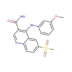 COc1cccc(Nc2c(C(N)=O)cnc3ccc(S(C)(=O)=O)cc23)c1 ZINC000040395679