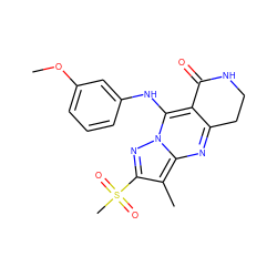 COc1cccc(Nc2c3c(nc4c(C)c(S(C)(=O)=O)nn24)CCNC3=O)c1 ZINC000653793974