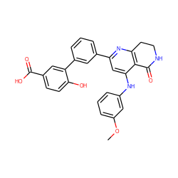 COc1cccc(Nc2cc(-c3cccc(-c4cc(C(=O)O)ccc4O)c3)nc3c2C(=O)NCC3)c1 ZINC000116991407
