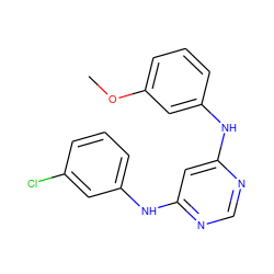 COc1cccc(Nc2cc(Nc3cccc(Cl)c3)ncn2)c1 ZINC000244331555