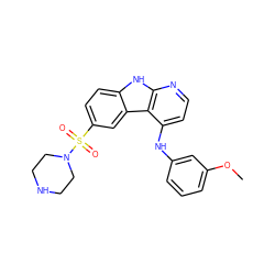 COc1cccc(Nc2ccnc3[nH]c4ccc(S(=O)(=O)N5CCNCC5)cc4c23)c1 ZINC000103297566
