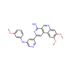 COc1cccc(Nc2cncc(-c3cc4c(cnc5cc(OC)c(OC)cc54)c(N)n3)c2)c1 ZINC000045260009